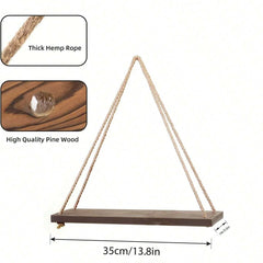 Wooden Swing Hanging Shelf with Hemp Rope